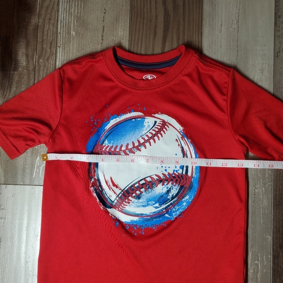 Athletic Works Boys Red Textured Athletic Performance Tee Baseball Graphic - Picture 6 of 11